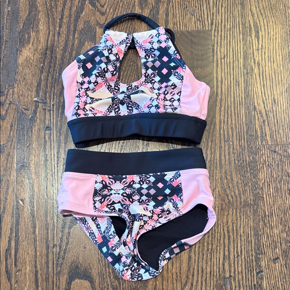 Oh La La Floral Pink and Black Two-Piece Dance Outfit